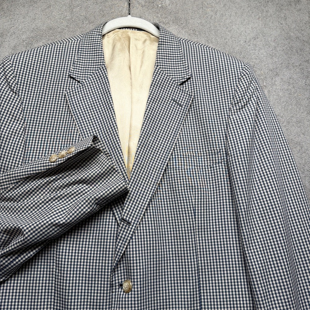 Orvis Sport Coat Blazer Blue Checked Wool‎ Tailored Made USA Men's 44L